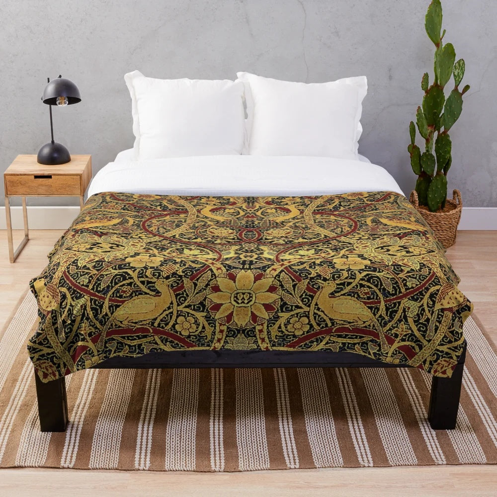 Vintage floral pattern plush blanket inspired by the iconic designs of William Morris