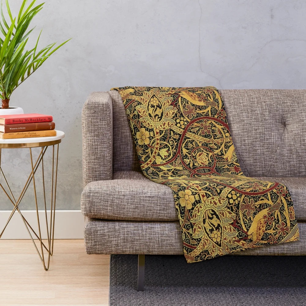 Vintage floral pattern plush blanket inspired by the iconic designs of William Morris