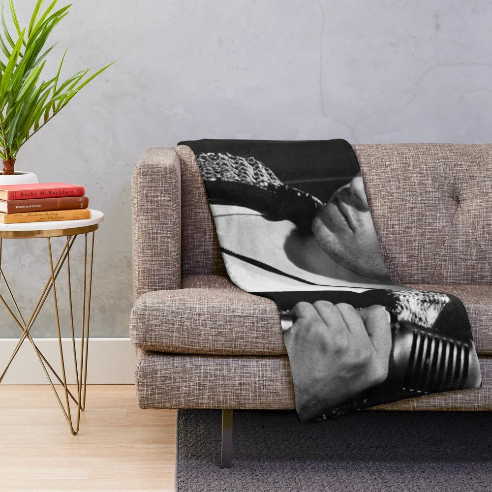 Vintage-inspired Jeff Buckley plush blanket featuring a classic rock and folk music aesthetic