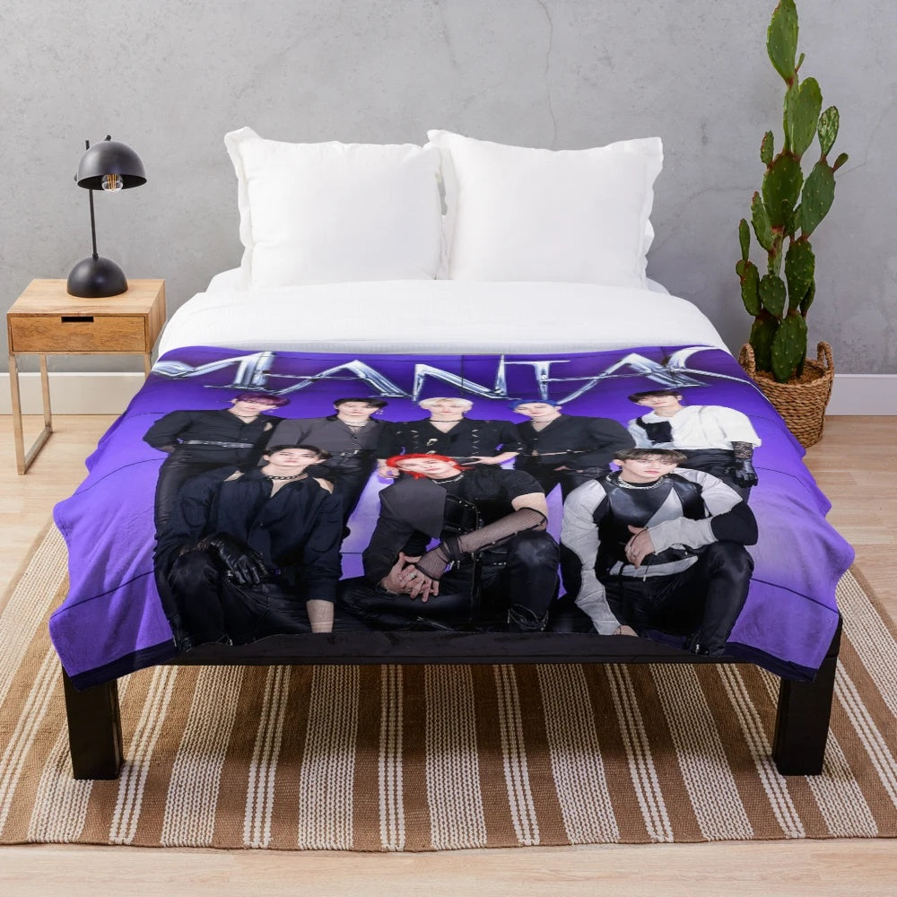Vintage-inspired plush blanket featuring the album cover art of the Korean boy band Stray Kids