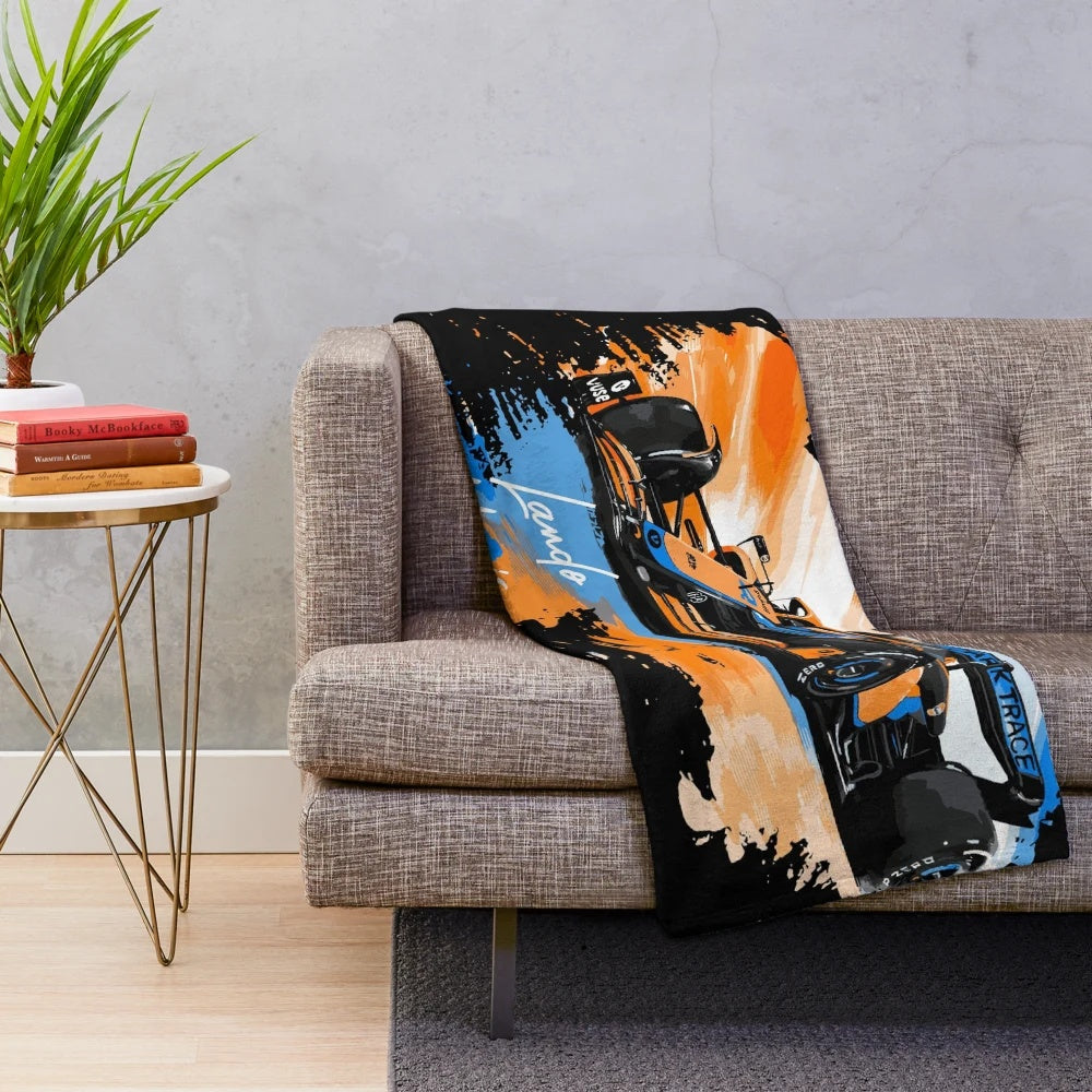 Vintage-inspired plush blanket featuring a minimalist design of Lando Norris' Formula 1 car