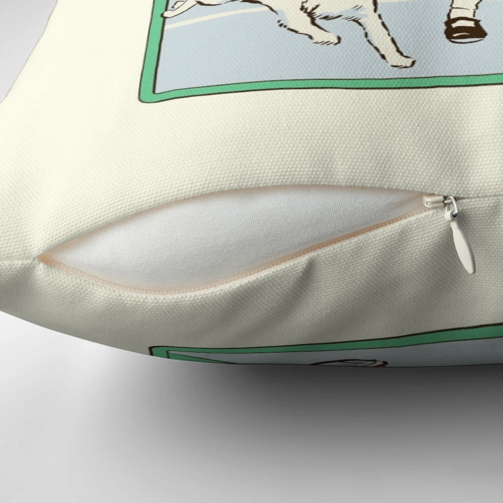 Vintage-inspired pillow with the phrase "Let's Run Away" printed on it