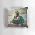 Vintage-inspired pillow featuring an illustration of a mallard duck reading an antique book.