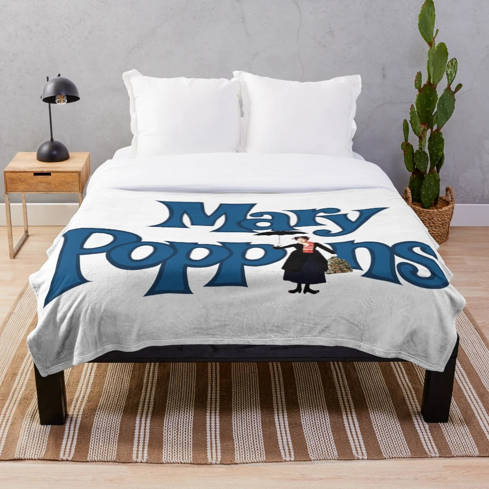 Vintage-style Mary Poppins plush blanket featuring Julie Andrews