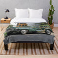 Cozy plush blanket featuring the iconic Morris Minor 1000 Traveller estate wagon