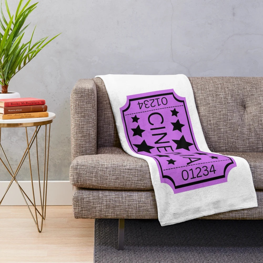 Vintage-inspired movie ticket plush blanket