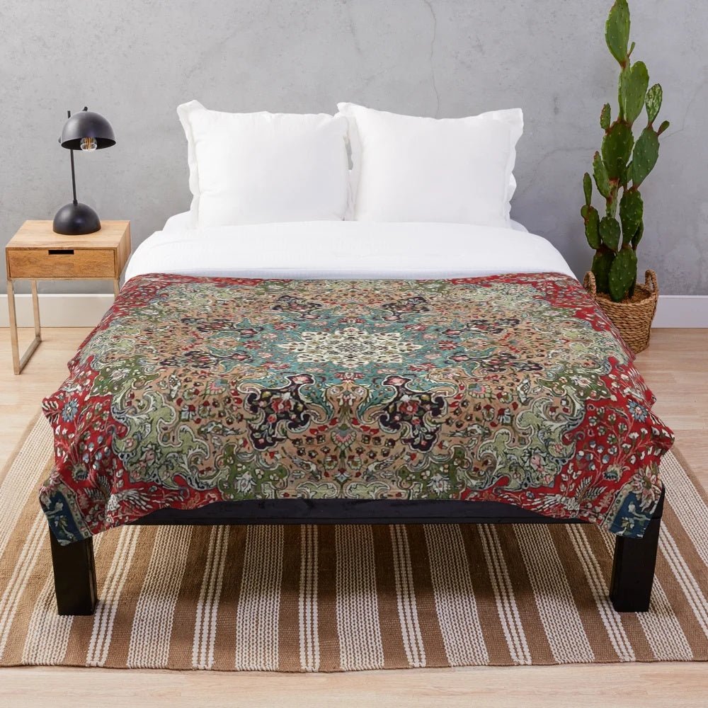 Vintage Antique Persian Carpet Print Plush Blanket