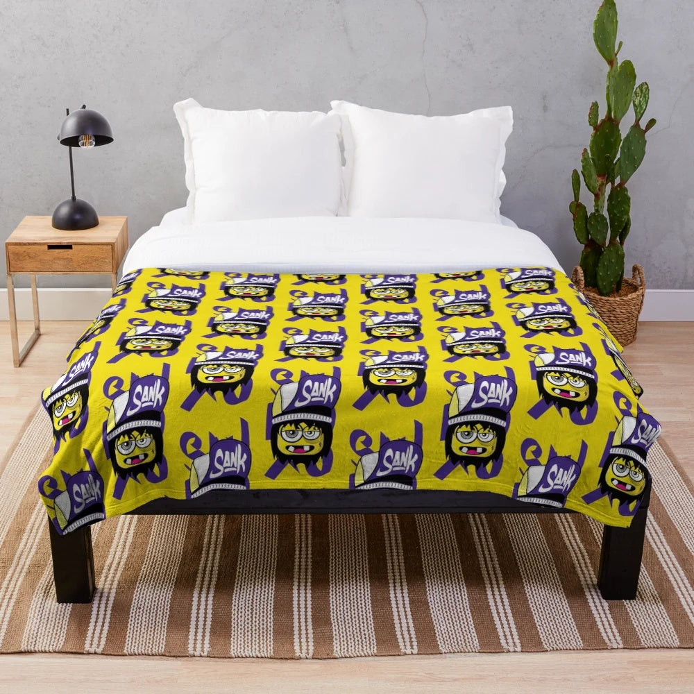 Vintage-inspired plush blanket with abstract nature-themed pattern