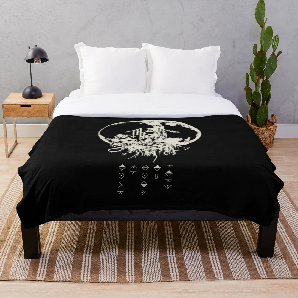 Soft, cozy plush blanket with a vintage-inspired moon design