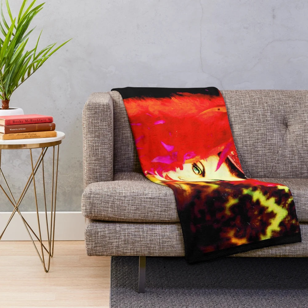 Vintage-inspired plush blanket with pop art design featuring annie lennox and the eurythmics