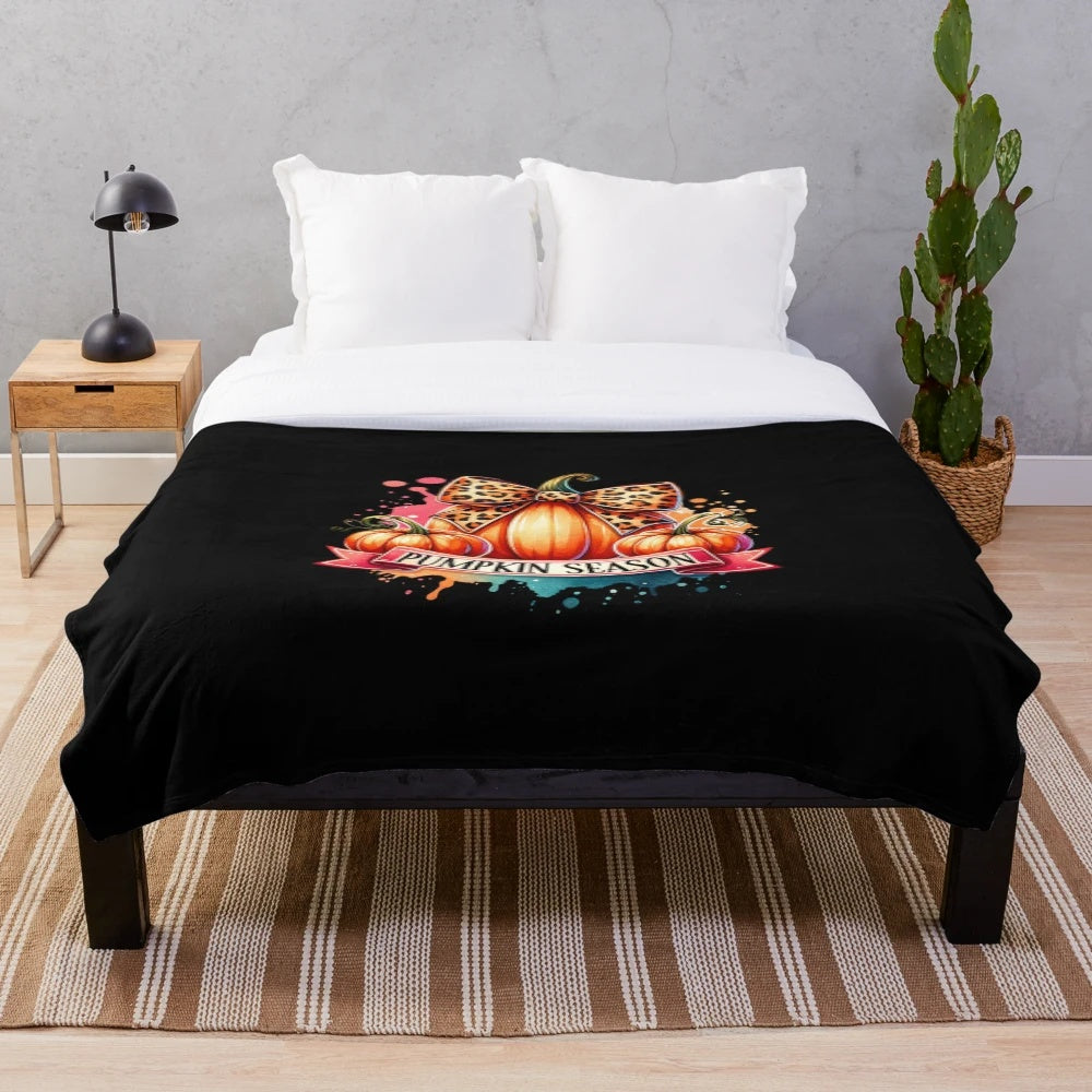 Vintage pumpkin design plush blanket for autumn home décor