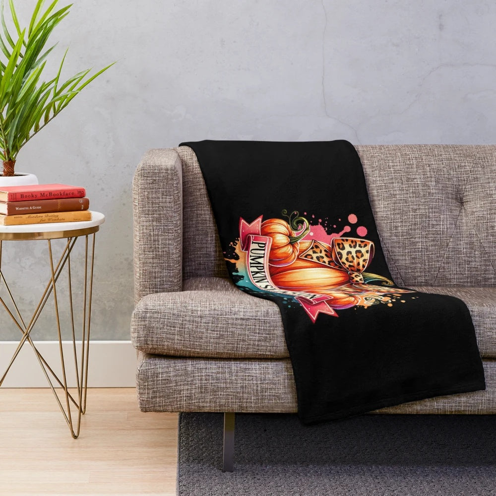 Vintage pumpkin design plush blanket for autumn home décor