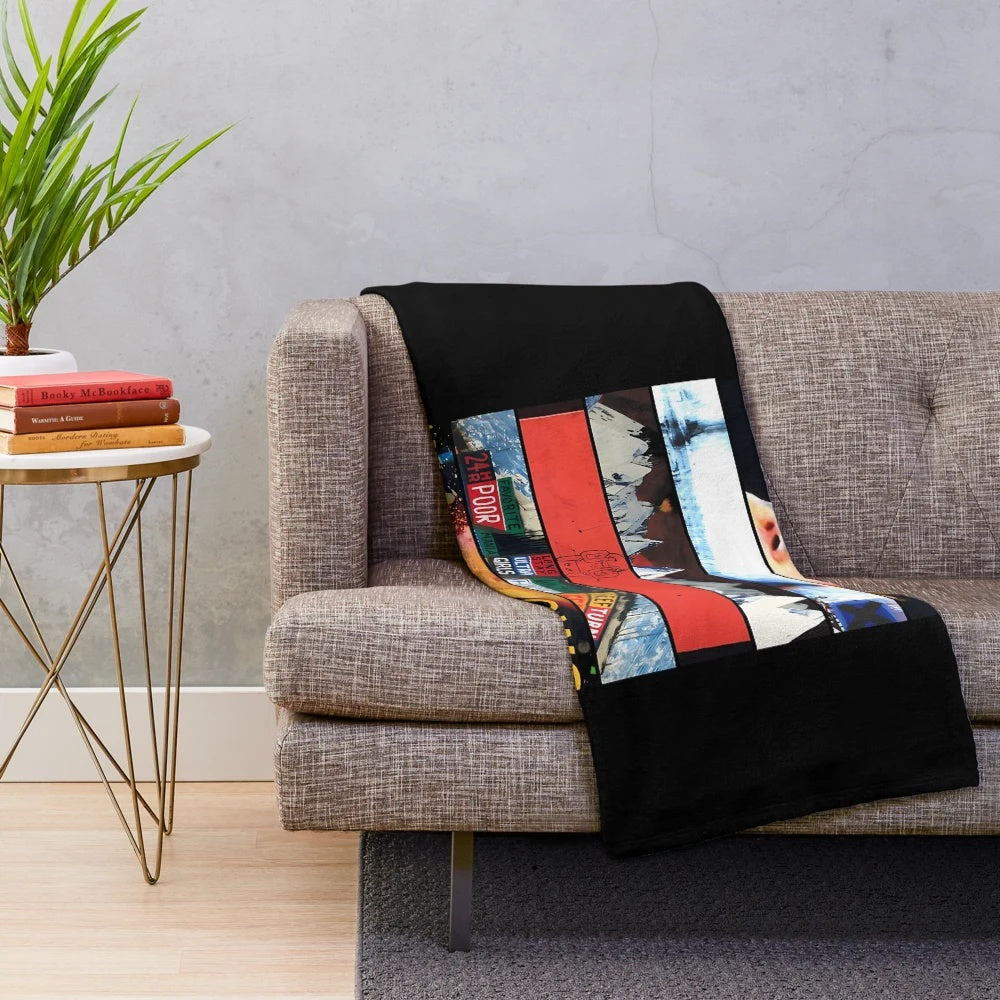 Vintage-inspired plush blanket featuring Radiohead's iconic album art and band logo