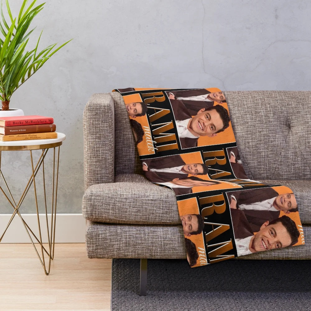 Vintage style plush blanket featuring Rami Malek, the actor from Bohemian Rhapsody and Mr. Robot