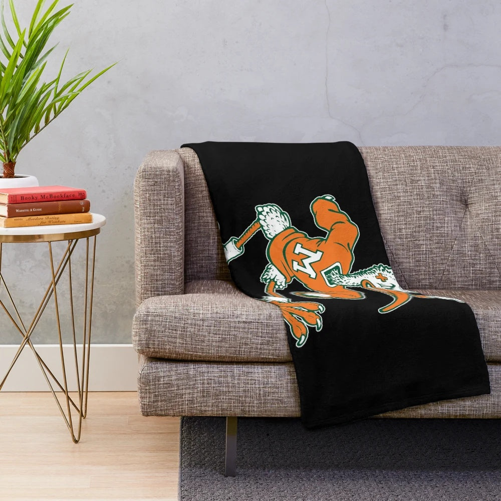 Vintage-inspired plush blanket featuring the Sebastian mascot of the University of Miami