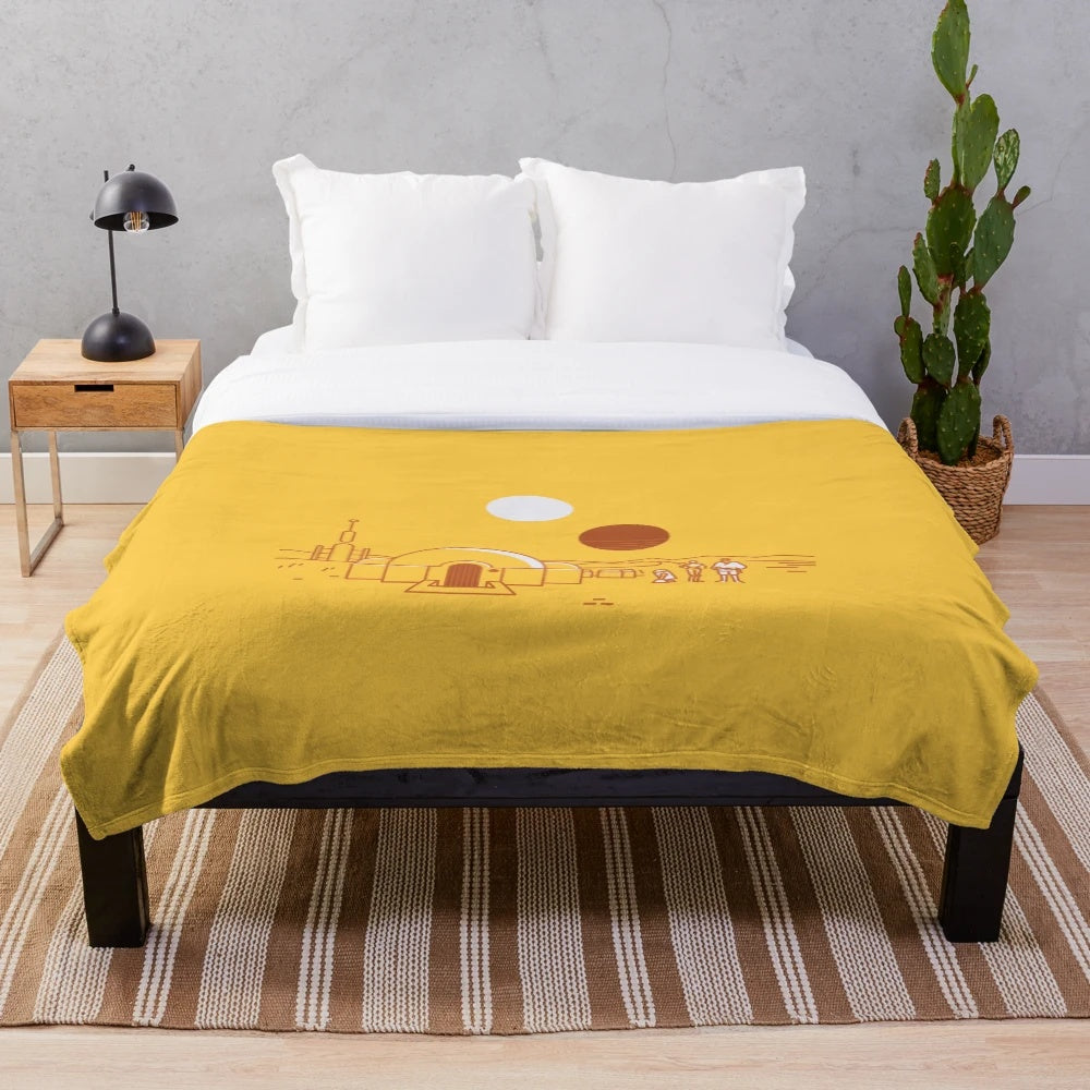 Tatooine vintage travel plush blanket with Star Wars-inspired lineart design