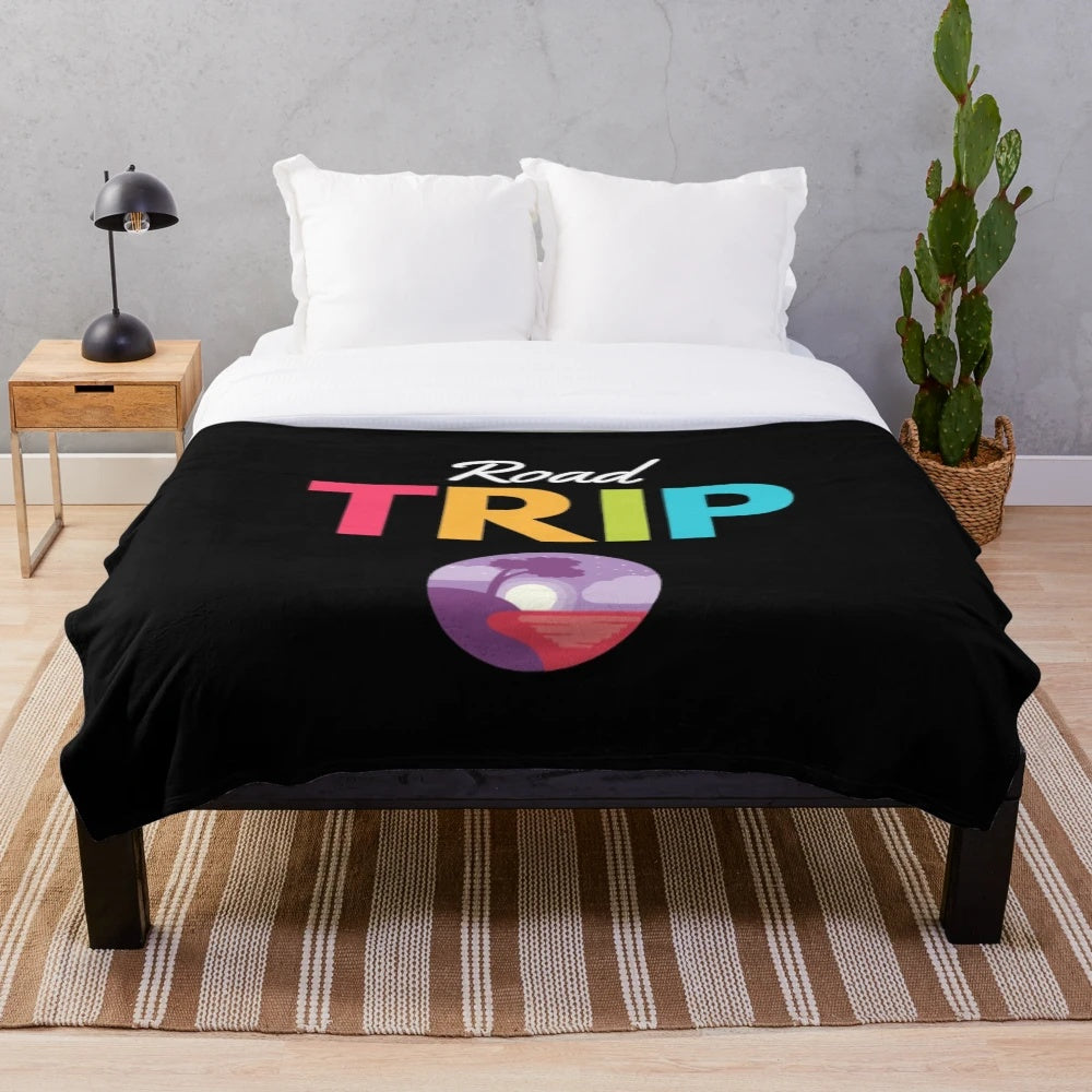Vintage travel-themed plush blanket featuring scenic European landscapes