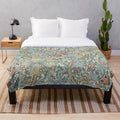 Plush blanket featuring vintage-inspired William Morris botanical and floral art