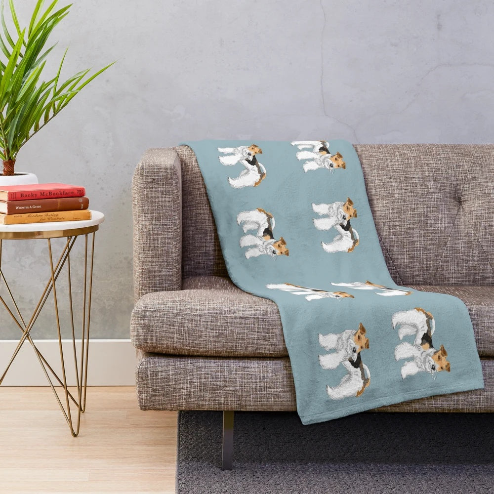 Retro wire haired fox terrier design plush blanket