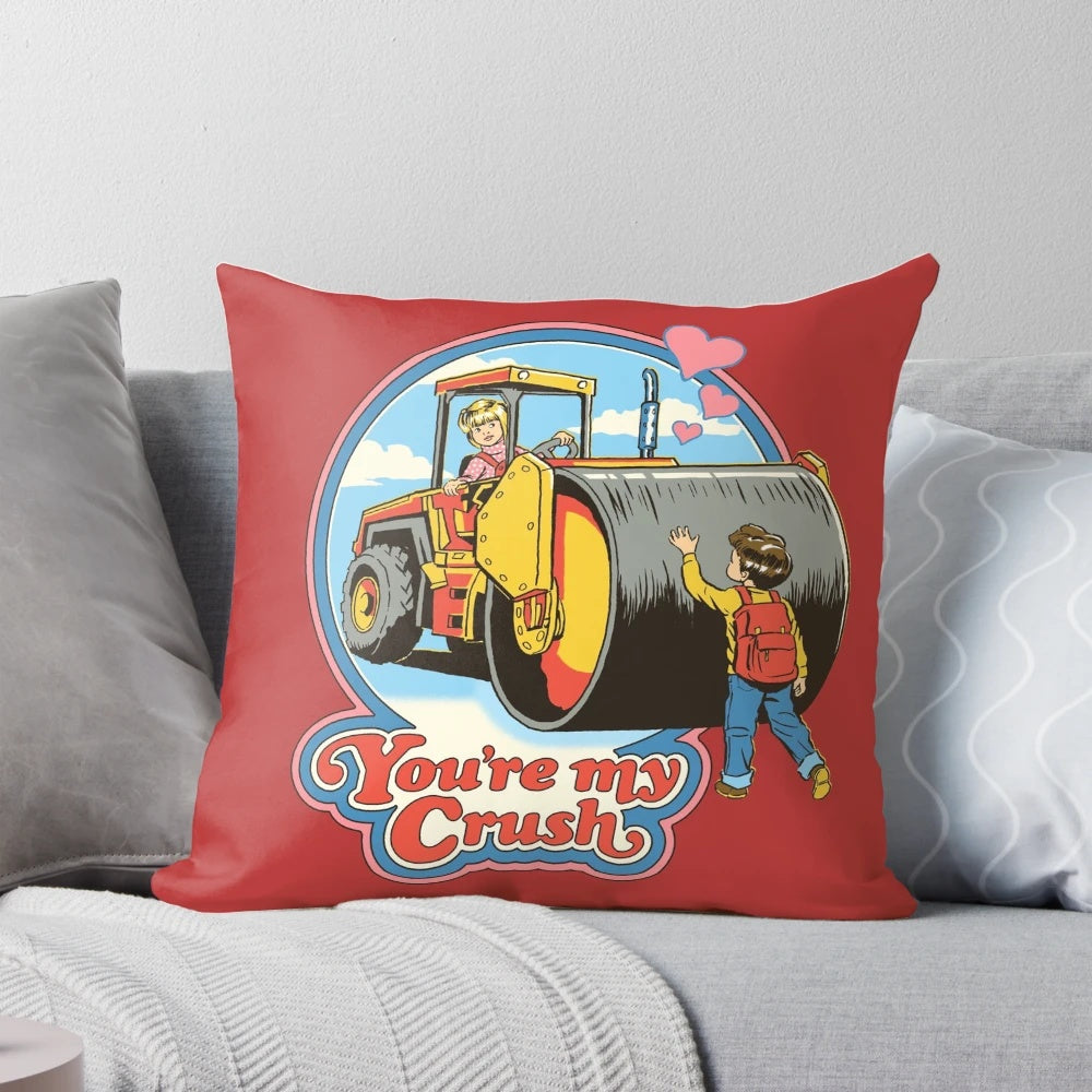 A plush, heart-shaped "You're My Crush" pillow in a retro, 80s-inspired design.