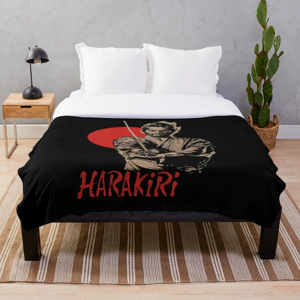 Vintage-style Japanese cinema-inspired plush blanket featuring movie elements