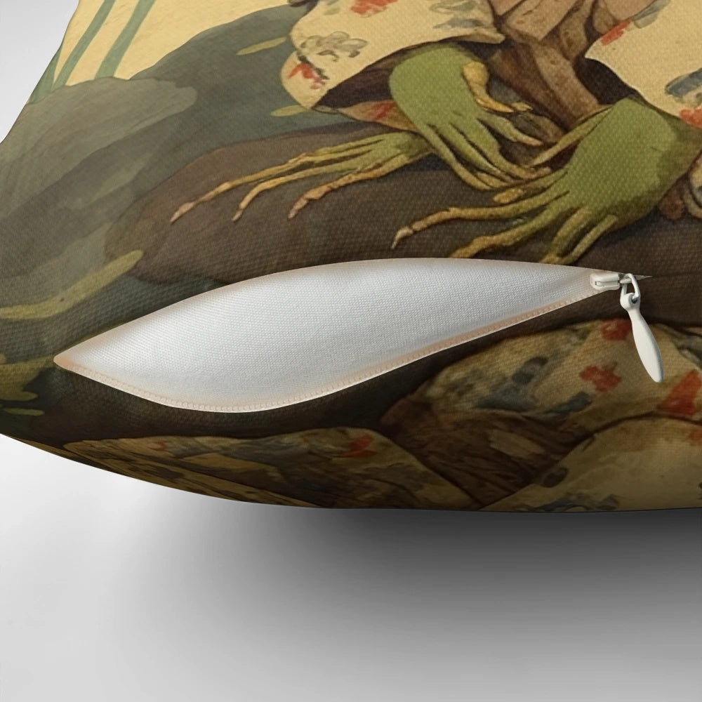 Vintage Japanese Ukiyo-e Style Unimpressed Frog Throw Pillow