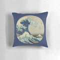 Vintage Japanese 'Great Wave off Kanagawa' circle pillow with retro, antique design