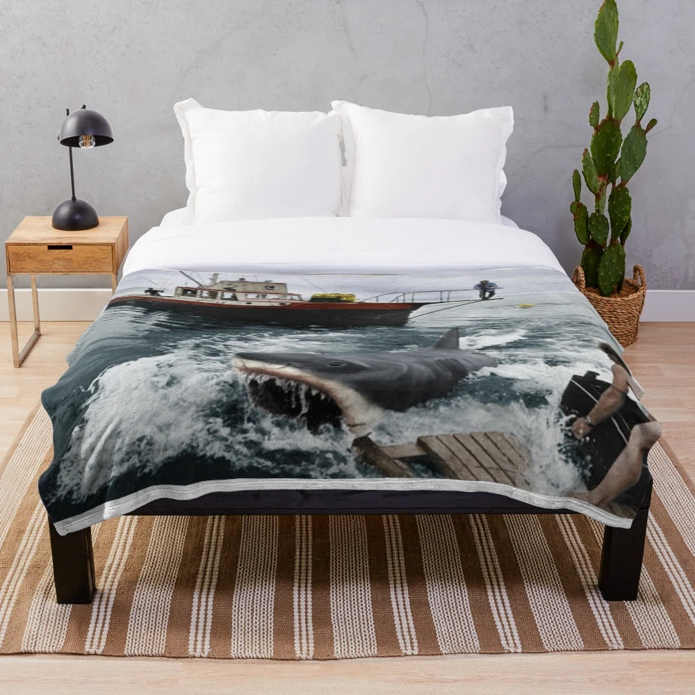 Vintage-style Jaws photography plush blanket