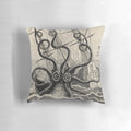 Vintage illustration of a giant kraken or sea monster attacking a ship on a throw pillow