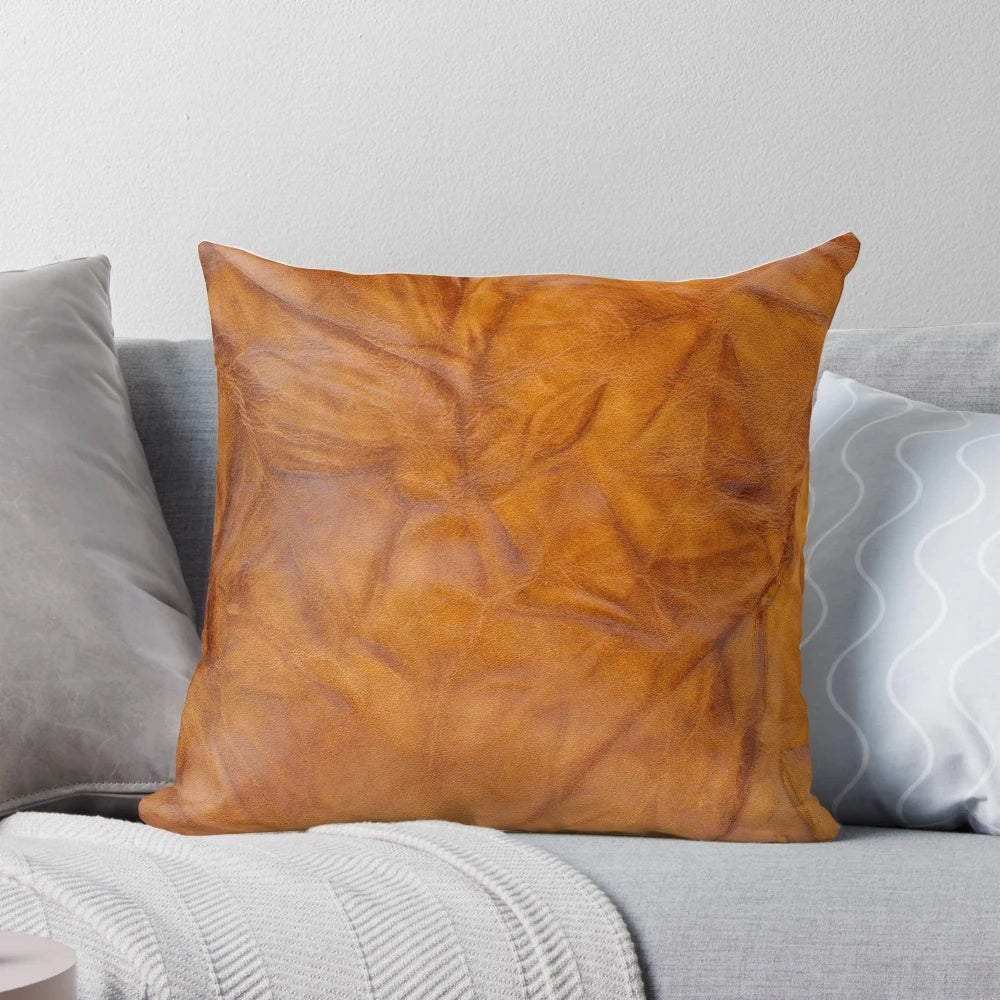 Vintage leather textured pillow with abstract animal-inspired design