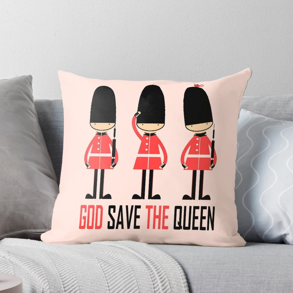 Vintage London Souvenir Pillow featuring iconic British landmarks and symbols