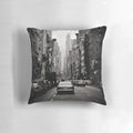 Vintage black and white image of the Manhattan, New York city skyline on a throw pillow