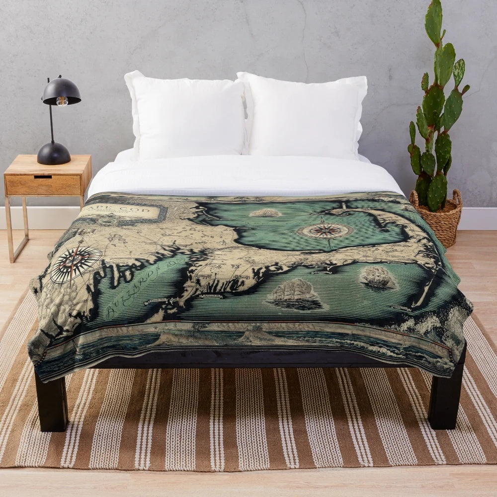 Vintage map of Cape Cod and Barnstable County, Massachusetts printed on a plush blanket