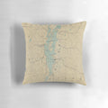 Vintage map of Lake Champlain lighthouses on a throw pillow