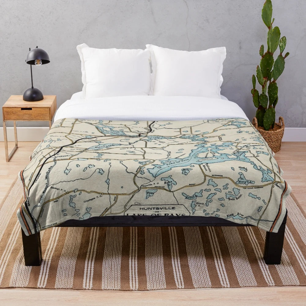 Vintage map of Lake of Bays, Ontario printed on a cozy plush blanket