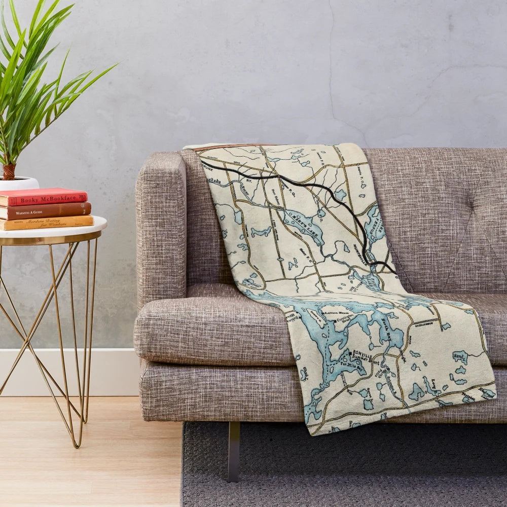 Vintage map of Lake of Bays, Ontario printed on a cozy plush blanket