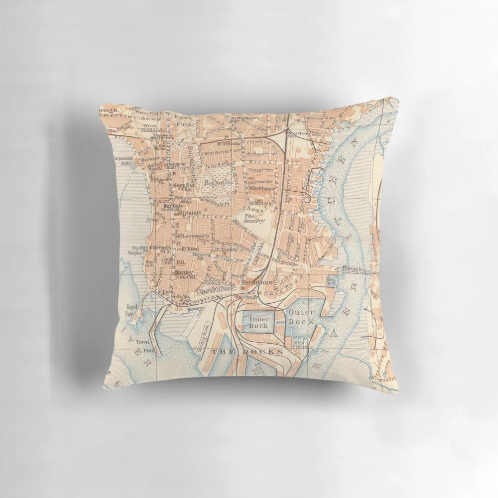 Vintage Map of Southampton, England (1910) Decorative Throw Pillow