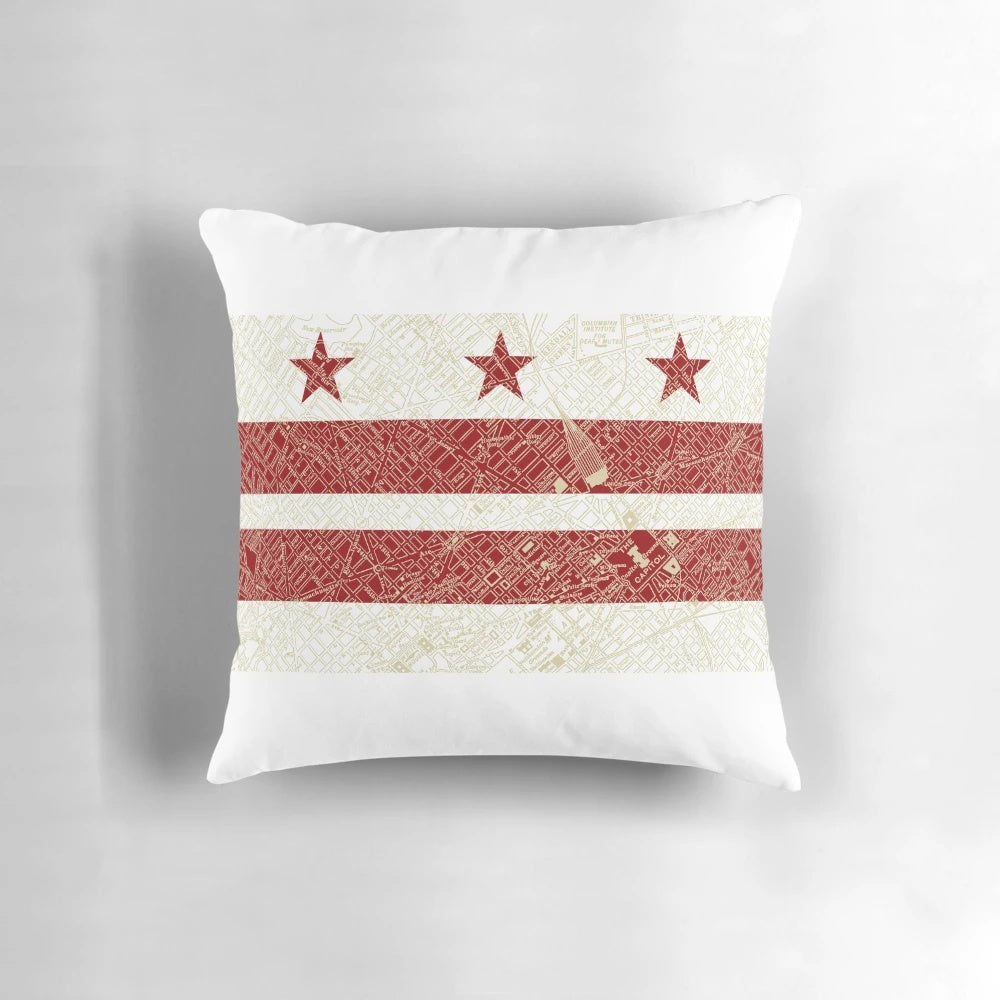 Vintage Washington DC Flag with Map Printed Pillow