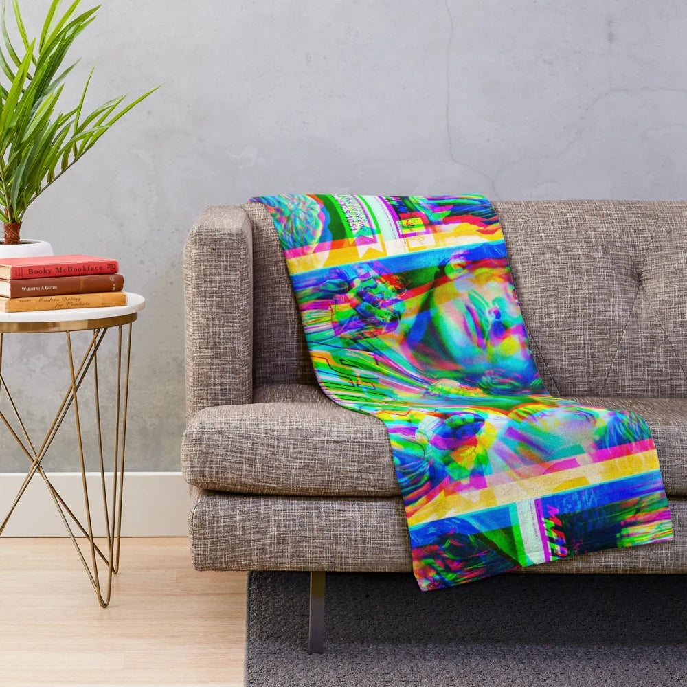 Vintage Mexican cinema-inspired glitch version plush blanket featuring the Belgian poster for Los Olvidados