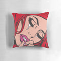 "Crying comic woman in vintage modern art style on a soft, comfortable pillow"
