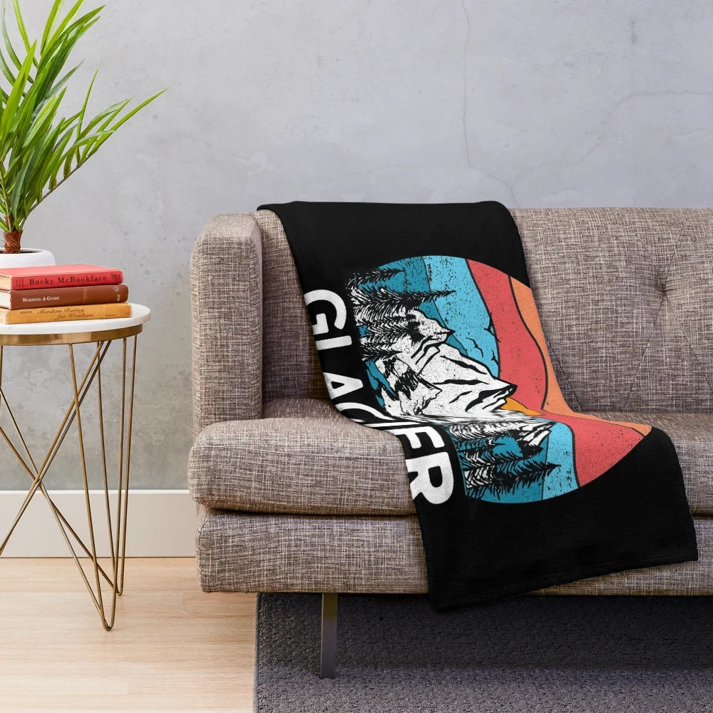 Vintage Montana mountain plush blanket with Glacier National Park inspired design