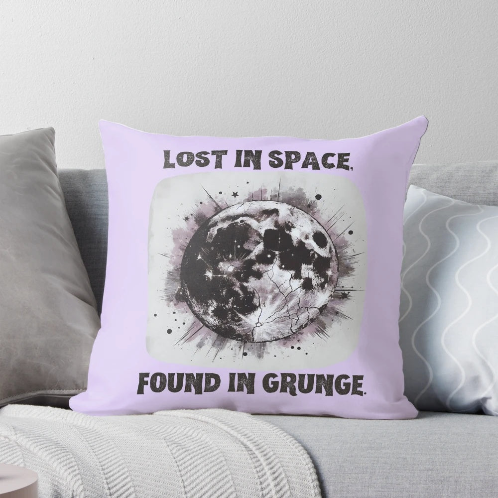 Cracked moon and grunge stars pillow with a vintage, celestial aesthetic