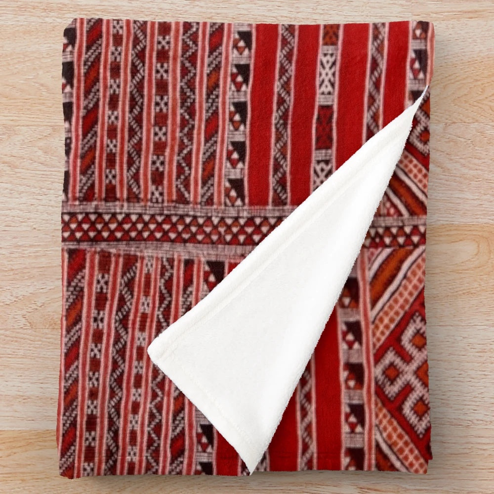 Vintage Moroccan pattern plush blanket in warm palette colors