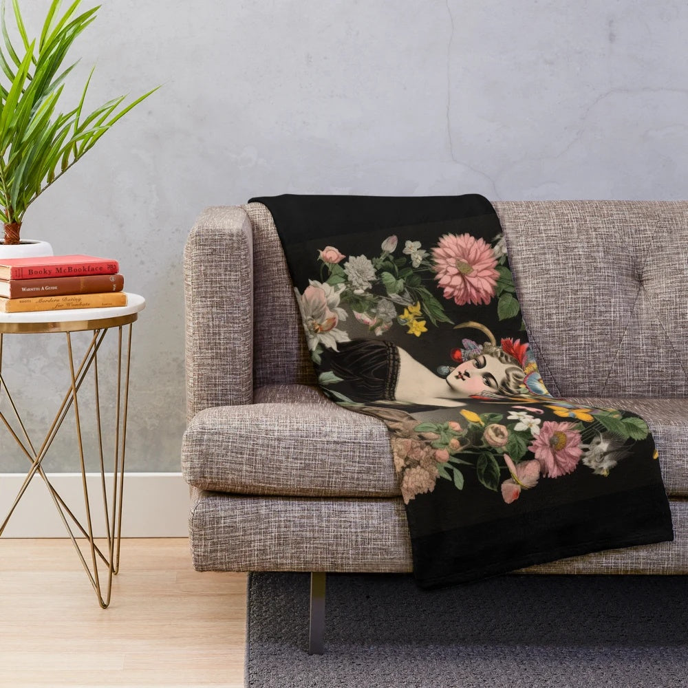 Vintage movie art plush blanket featuring classic film icons and old Hollywood imagery