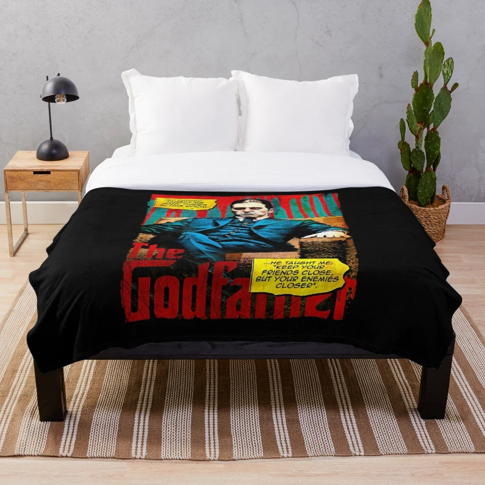 Vintage movie blanket with classic gangster film inspired design