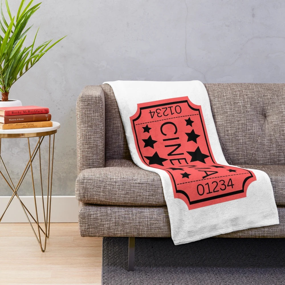 Vintage movie ticket design plush blanket for movie theater decor and cozy cinema-themed gifts