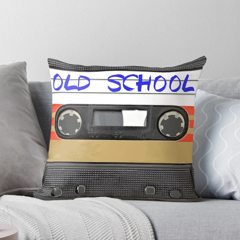 Vintage-style music-themed throw pillow with classic audio elements