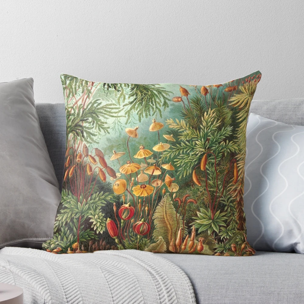 Vintage nature plants decorative illustration painting artwork on a pillow