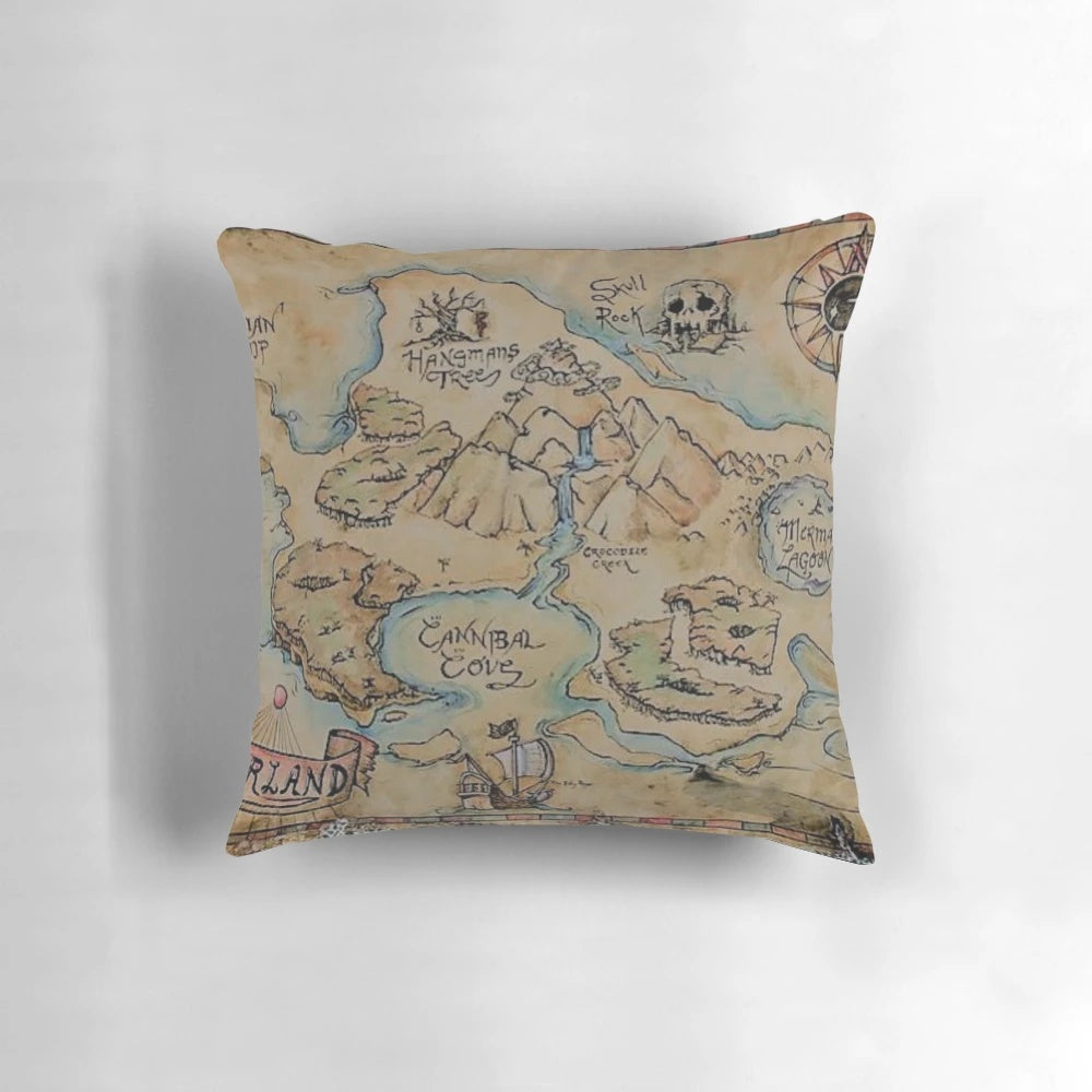 Vintage-style Neverland map decorative throw pillow