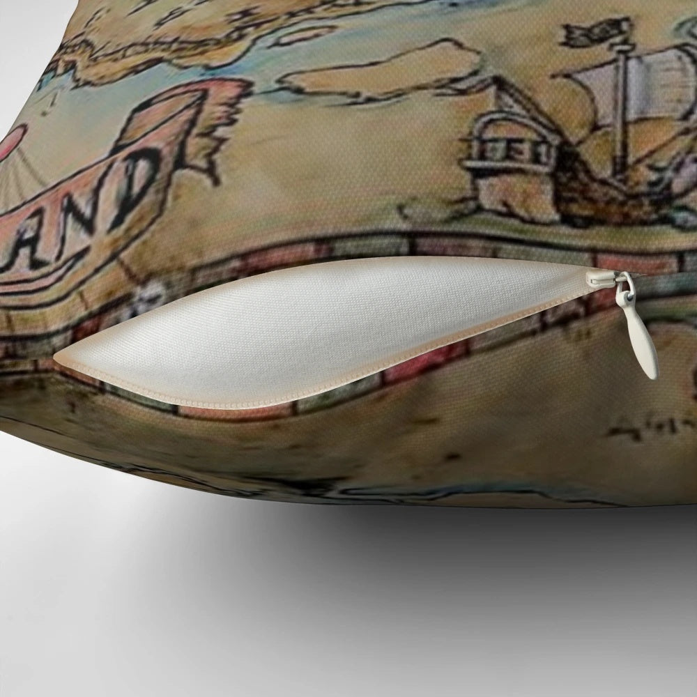 Vintage-style Neverland map decorative throw pillow